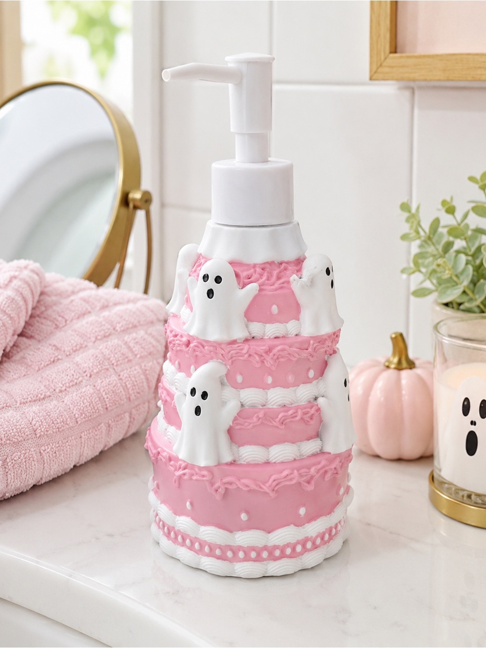 Pink Ghost Cake Halloween Soap Dispenser Hey Boo Pinkoween NWT